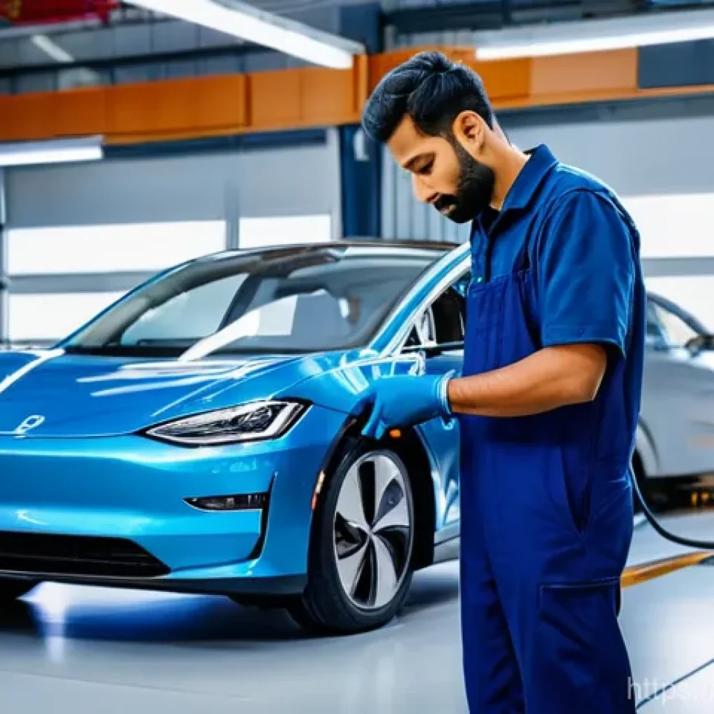 자동차정비사 근무 환경과 장단점 - **A highly skilled Indian mechanic in a modern, well-lit electric vehicle (EV) service center.** The...