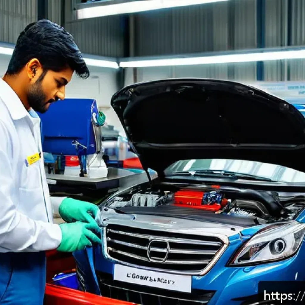 자동차정비사의 주요 역할과 책임 - A professional car mechanic workshop scene in India, showcasing a skilled technician performing elec...