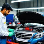 자동차정비사의 주요 역할과 책임 - A professional car mechanic workshop scene in India, showcasing a skilled technician performing elec...
