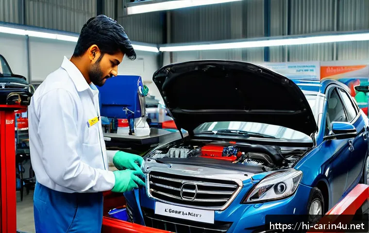 자동차정비사의 주요 역할과 책임 - A professional car mechanic workshop scene in India, showcasing a skilled technician performing elec...